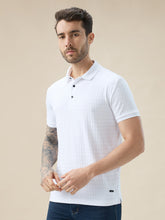 Men's Solid Textured Half Sleeves Regular Fit Polo Tshirt